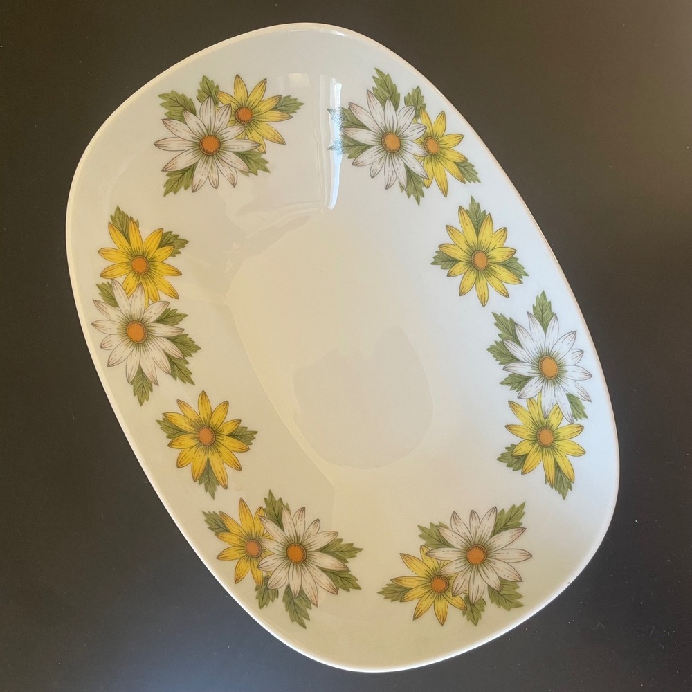 Vtg NORITAKE Marguerite 10" Oval Serving Bowl 1970's Japan Daisies 6730‎ Boho
